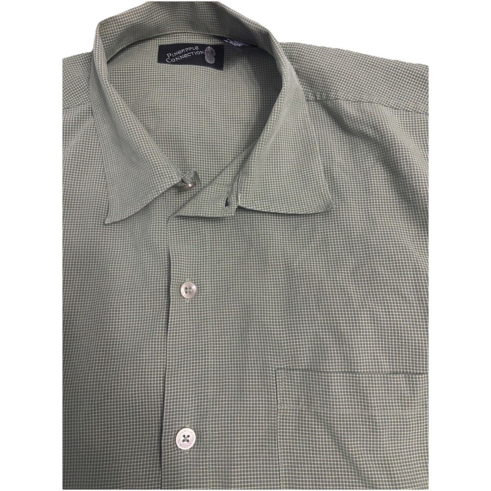 Pineapple Connection Men’s L Button Down Shirt Green Checked Short Sleeve